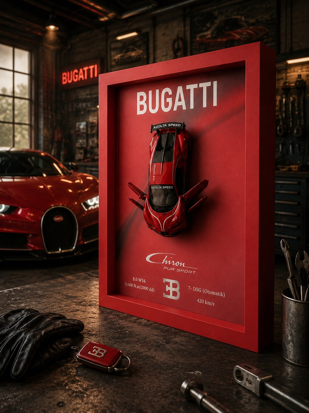 Bugatti Chiron Kırmızı — Orta Tablo