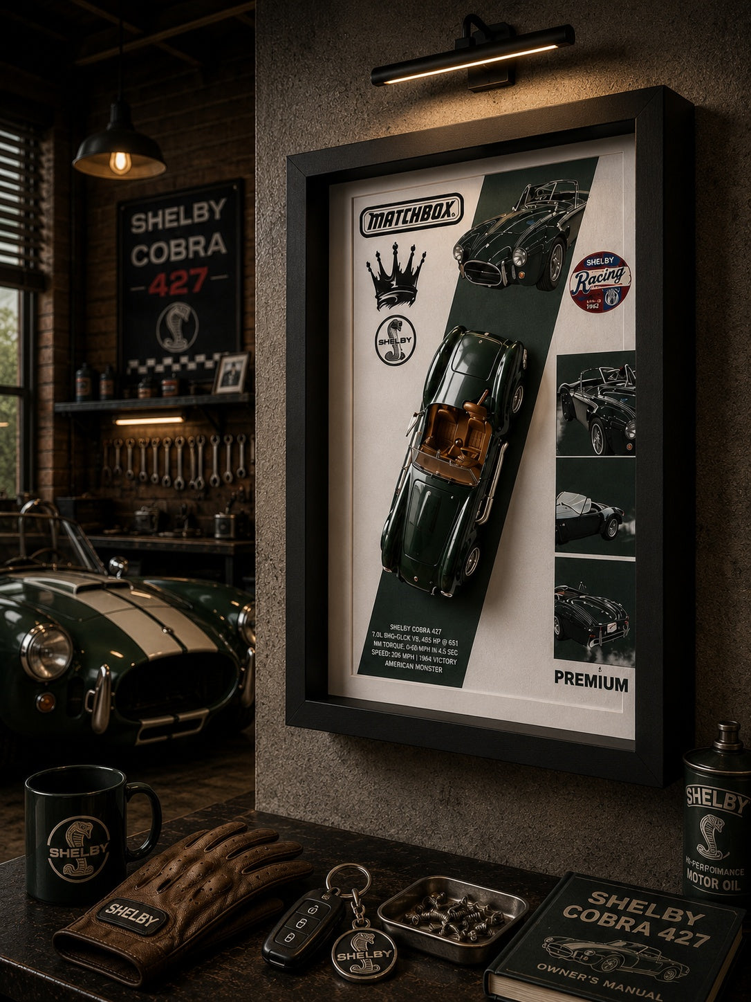 Shelby Cobra 427 - Matchbox Yeşil Decalli Araba Tablosu
