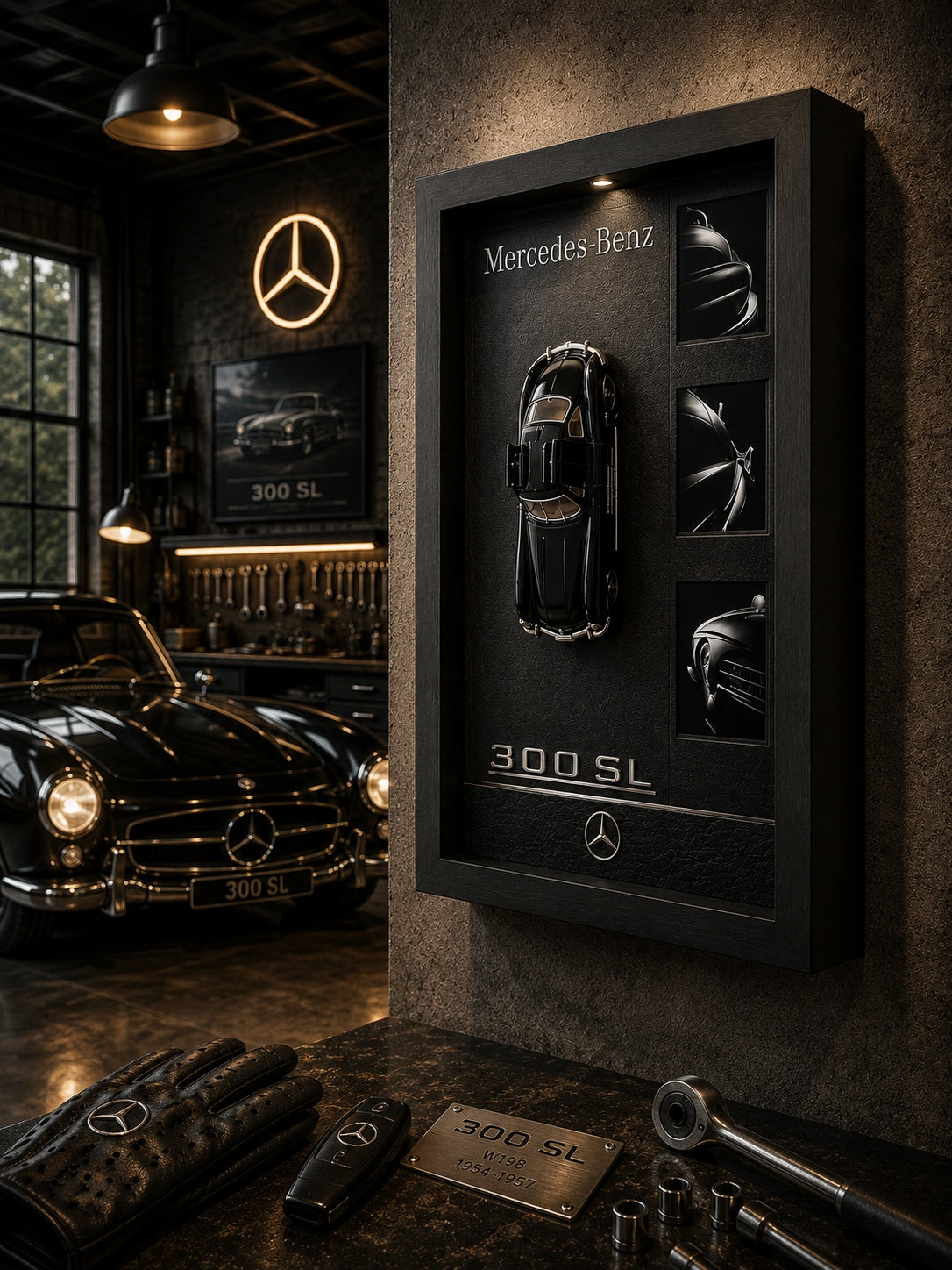 Mercedes 300 SL Siyah Araba Tablosu