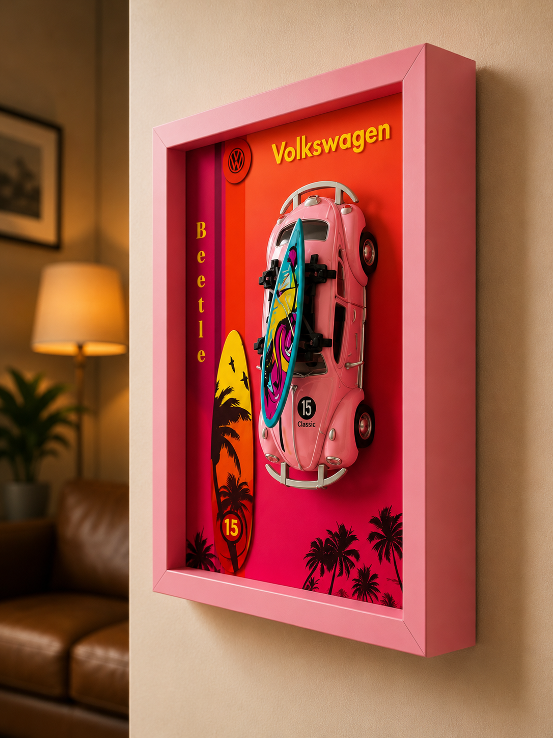 VW Beetle Pembe koleksiyonluk tablo
